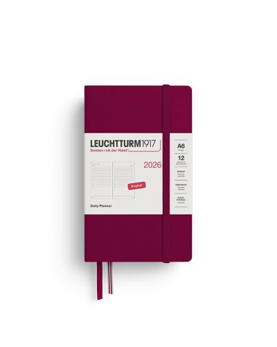 Kalender Leuchtturm 2026 A6 daglig linjeret hardcover port red