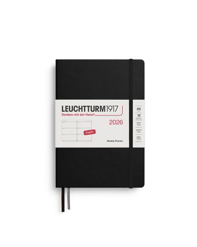 Kalender Leuchtturm 2026 A5 uge hardcover black