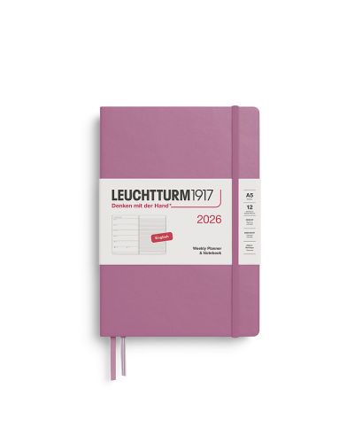 Kalender Leuchtturm 2026 A5 uge+noter linjeret hardcover dusty rose