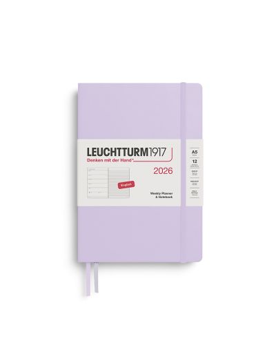 Kalender Leuchtturm 2026 A5 uge+noter linjeret hardcover lilac