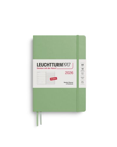 Kalender Leuchtturm 2026 A5 uge+noter linjeret hardcover sage