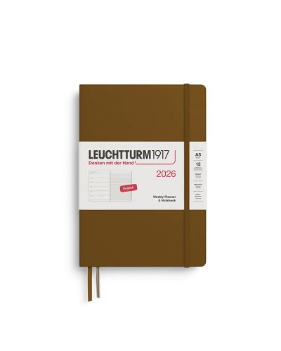 Kalender Leuchtturm 2026 A5 uge+noter linjeret hardcover spice brown